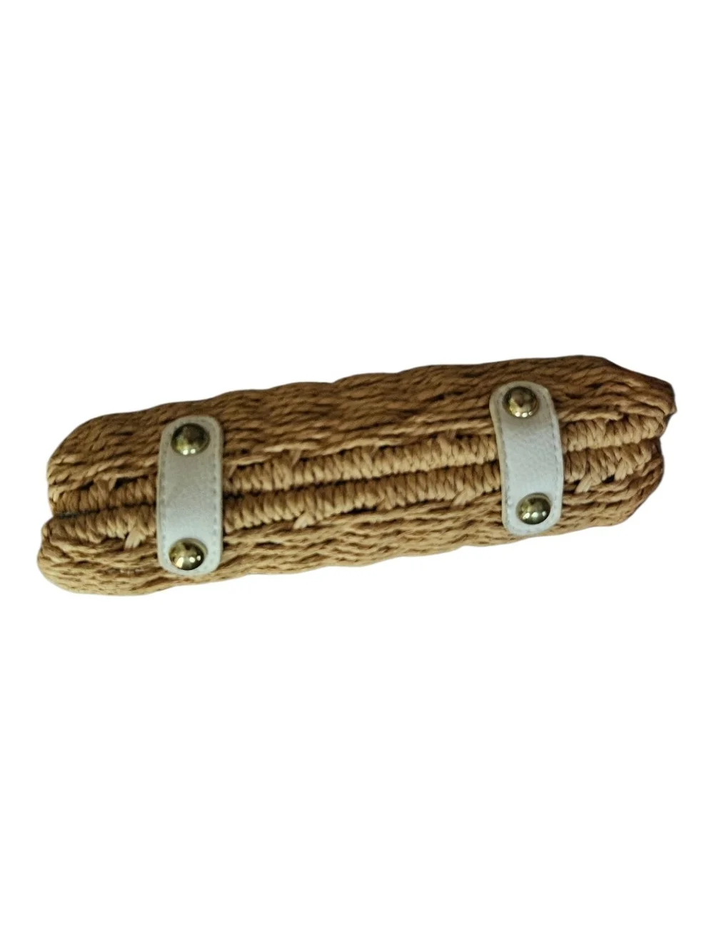 Woven Straw Crossbody Bag with White Trim Summer Clutch Neutral